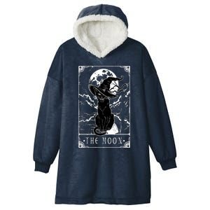 Tarot Card Crescent Moon And Black Cat Witch Hat Halloween Gift Hooded Wearable Blanket