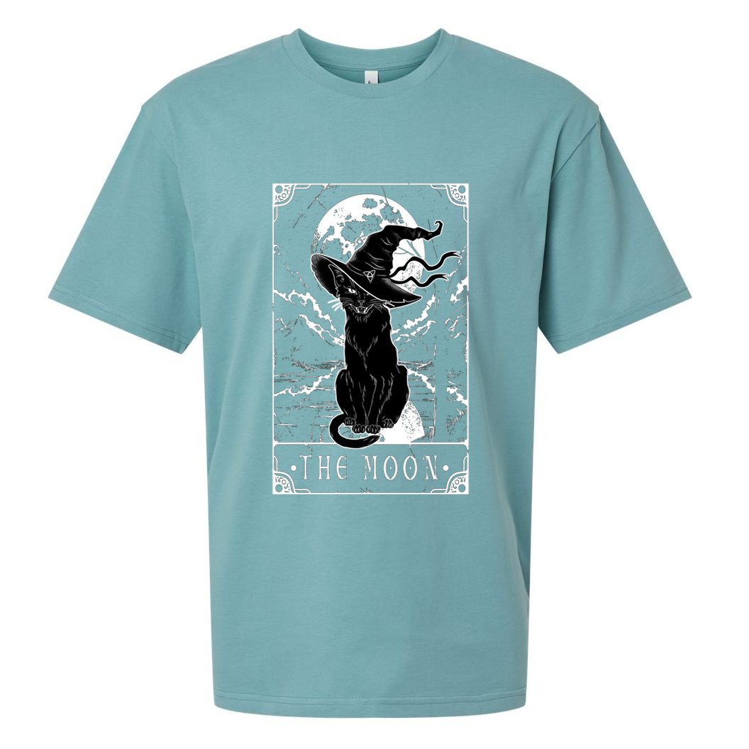 Tarot Card Crescent Moon And Black Cat Witch Hat Halloween Gift Sueded Cloud Jersey T-Shirt