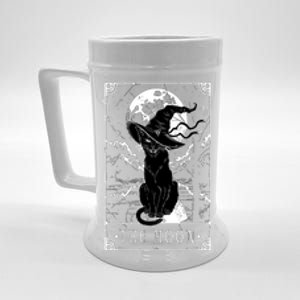 Tarot Card Crescent Moon And Black Cat Witch Hat Halloween Gift Beer Stein