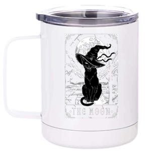 Tarot Card Crescent Moon And Black Cat Witch Hat Halloween Gift 12 oz Stainless Steel Tumbler Cup