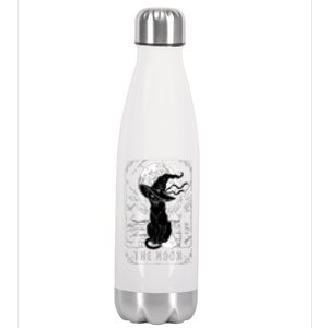 Tarot Card Crescent Moon And Black Cat Witch Hat Halloween Gift Stainless Steel Insulated Water Bottle