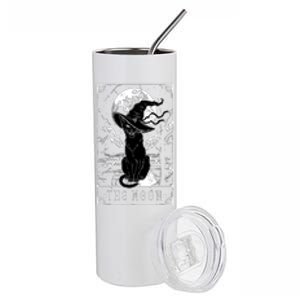 Tarot Card Crescent Moon And Black Cat Witch Hat Halloween Gift Stainless Steel Tumbler