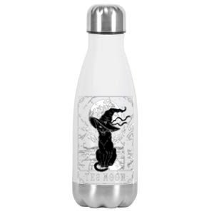 Tarot Card Crescent Moon And Black Cat Witch Hat Halloween Gift Stainless Steel Insulated Water Bottle