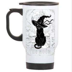 Tarot Card Crescent Moon And Black Cat Witch Hat Halloween Gift Stainless Steel Travel Mug