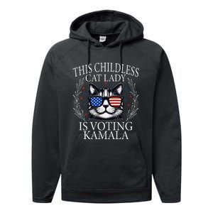 This Childless Cat Lady Is Voting Kamala V Neck Performance Fleece Hoodie