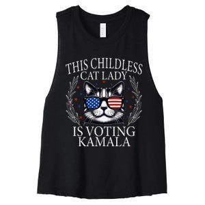 This Childless Cat Lady Is Voting Kamala V Neck Women's Racerback Cropped Tank