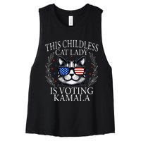 This Childless Cat Lady Is Voting Kamala V Neck Women's Racerback Cropped Tank