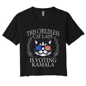 This Childless Cat Lady Is Voting Kamala V Neck Women's Crop Top Tee