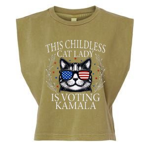 This Childless Cat Lady Is Voting Kamala V Neck Garment-Dyed Women's Muscle Tee