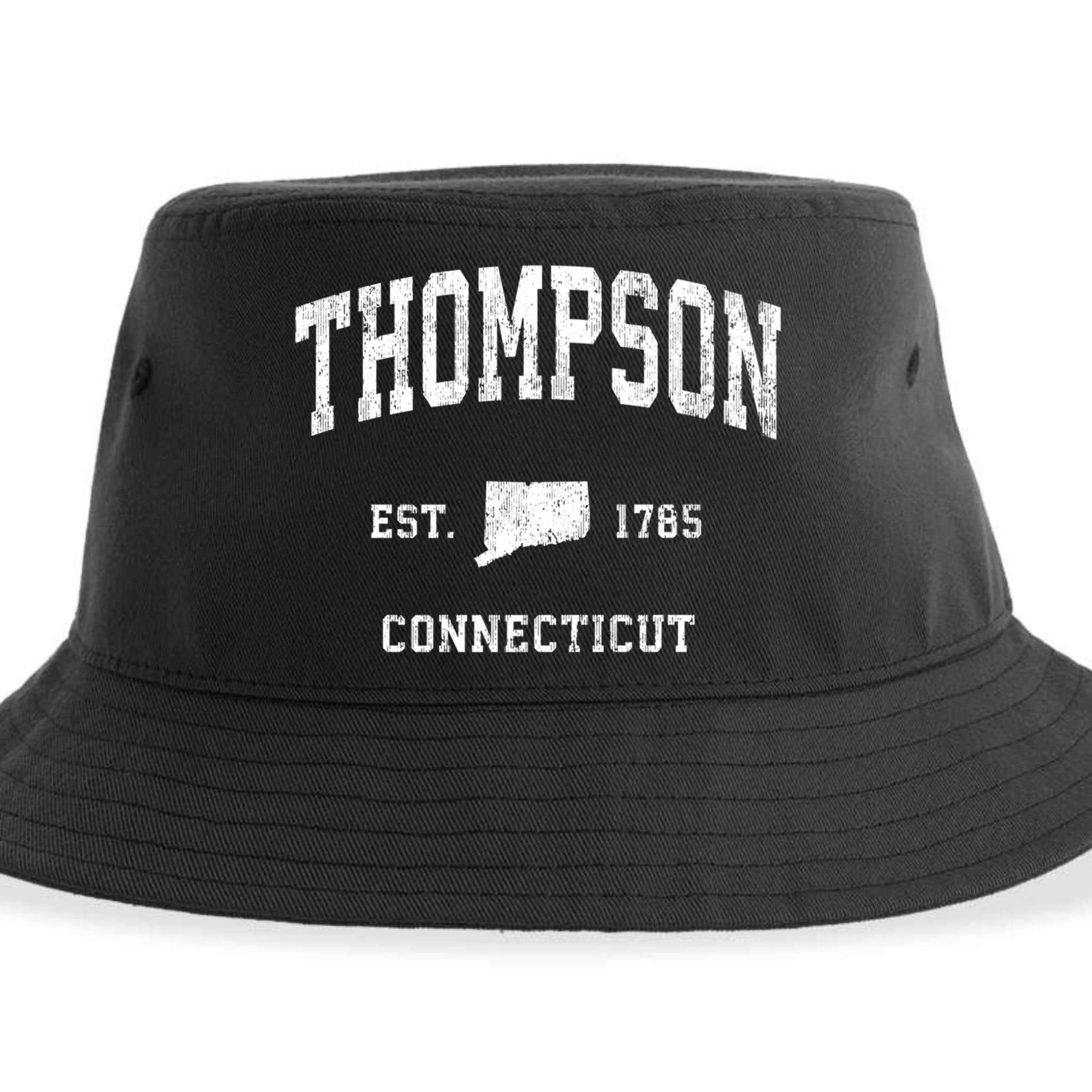 Thompson Connecticut Ct Vintage Athletic Black Sports Design Great Gift Sustainable Bucket Hat