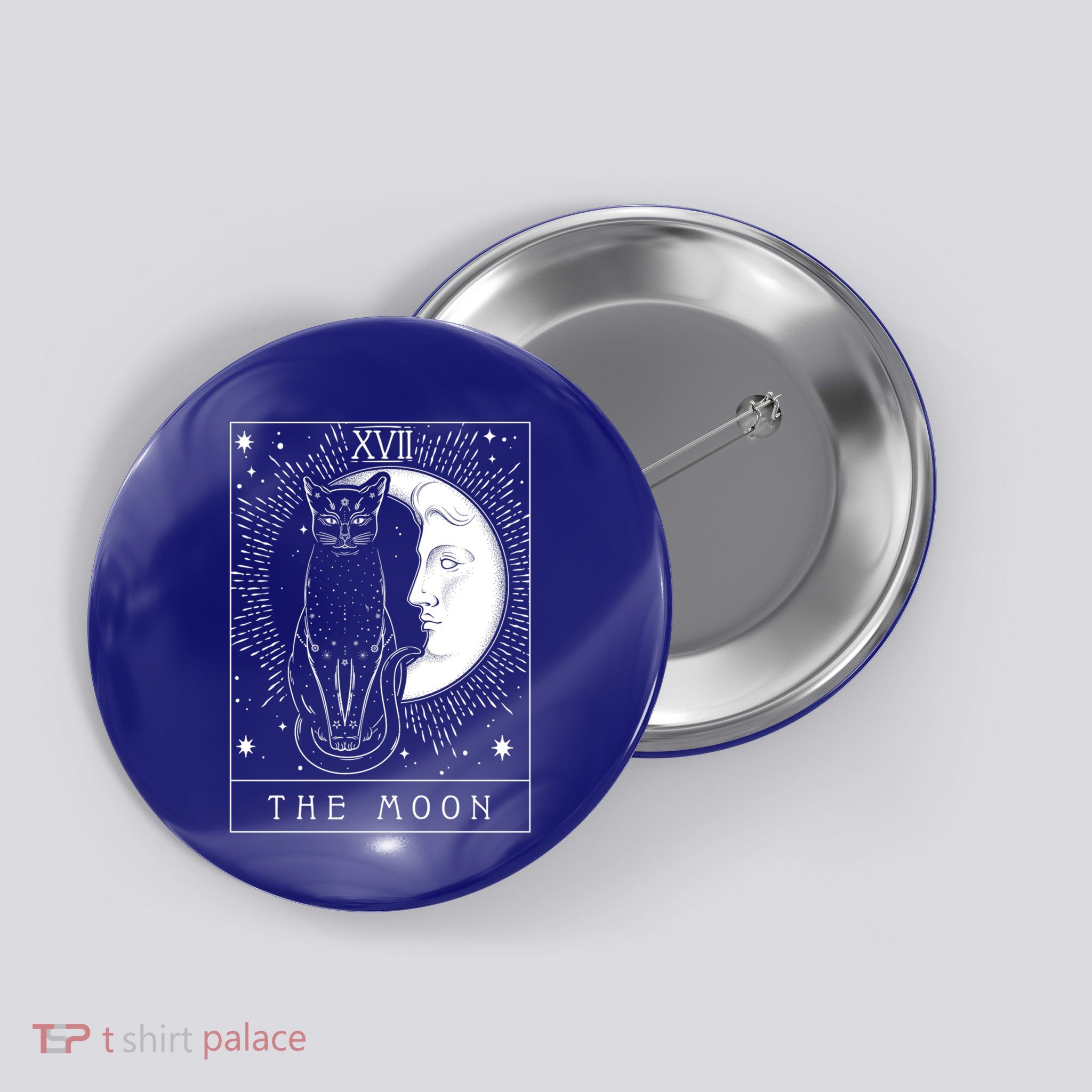 Tarot Card Crescent Moon And Cat Graphic Meaningful Gift Button
