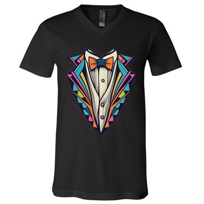 Tuxedo Costume Cute Colorful Tux. V-Neck T-Shirt