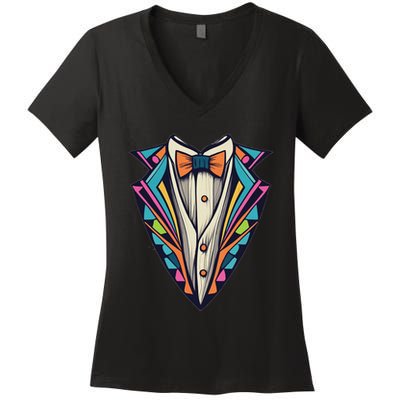 Tuxedo Costume Cute Colorful Tux. Women's V-Neck T-Shirt
