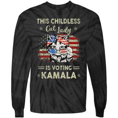 This Childless Cat Lady Is Voting Kamalaharris 2024 Gift Tie-Dye Long Sleeve Shirt