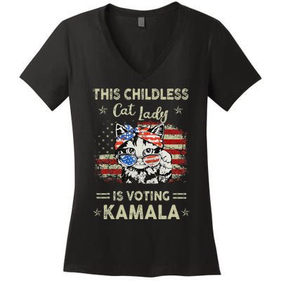 This Childless Cat Lady Is Voting Kamalaharris 2024 Gift Women's V-Neck T-Shirt