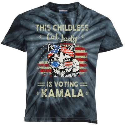 This Childless Cat Lady Is Voting Kamalaharris 2024 Gift Kids Tie-Dye T-Shirt