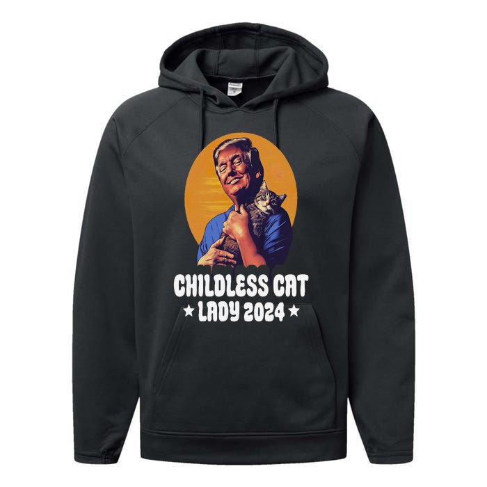 Trump Childless Cat Lady 2024 Election Usa Funny Performance Fleece Hoodie