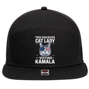 This Childless Cat Lady Is Voting Kamalaharris 2024 7 Panel Mesh Trucker Snapback Hat