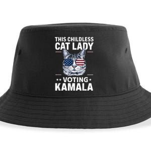 This Childless Cat Lady Is Voting Kamalaharris 2024 Sustainable Bucket Hat