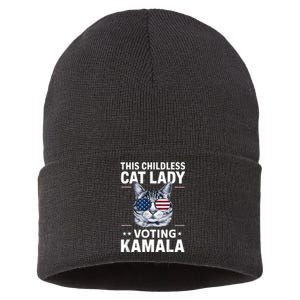 This Childless Cat Lady Is Voting Kamalaharris 2024 Sustainable Knit Beanie