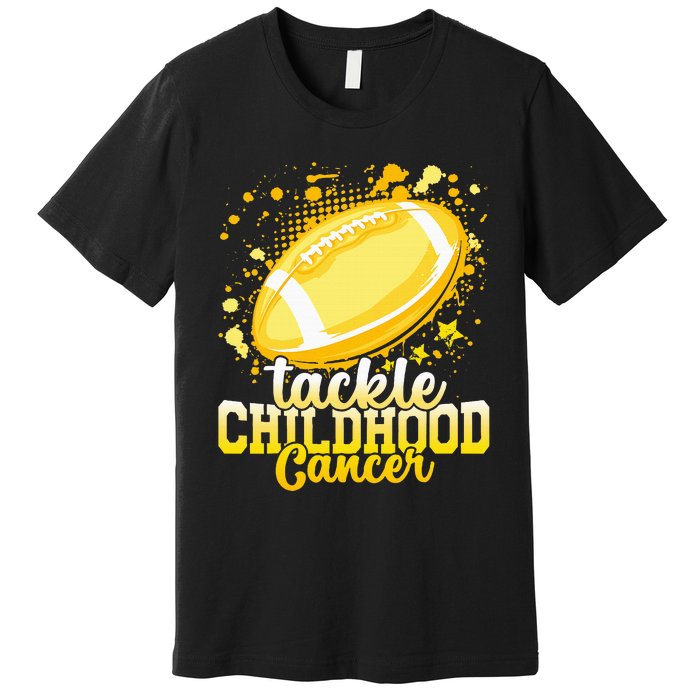 Tackle Childhood Cancer Football Childhood Cancer Awareness Premium T-Shirt