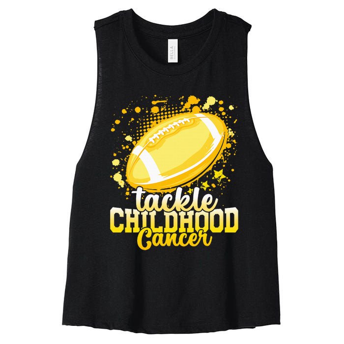 Tackle Childhood Cancer Football Childhood Cancer Awareness Women's Racerback Cropped Tank