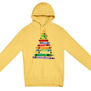 Teacher Christmas Crayon Tree Light Gifts Student Premium Pullover Hoodie