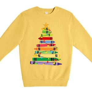 Teacher Christmas Crayon Tree Light Gifts Student Premium Crewneck Sweatshirt