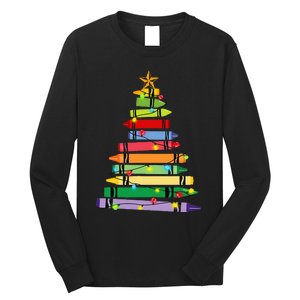 Teacher Christmas Crayon Tree Light Gifts Student Long Sleeve Shirt