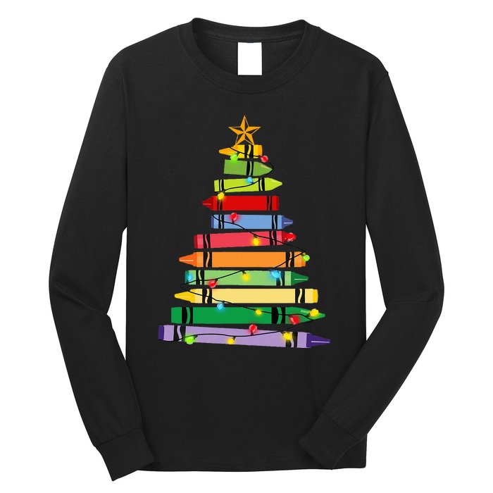 Teacher Christmas Crayon Tree Light Gifts Student Long Sleeve Shirt