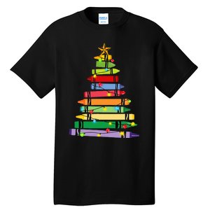 Teacher Christmas Crayon Tree Light Gifts Student Tall T-Shirt