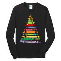 Teacher Christmas Crayon Tree Light Gifts Student Tall Long Sleeve T-Shirt