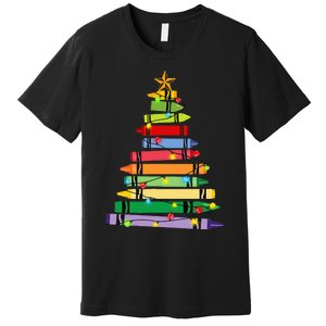 Teacher Christmas Crayon Tree Light Gifts Student Premium T-Shirt