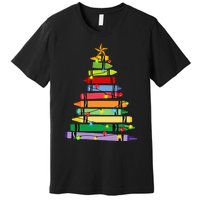 Teacher Christmas Crayon Tree Light Gifts Student Premium T-Shirt