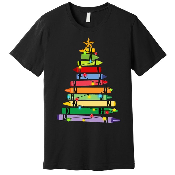 Teacher Christmas Crayon Tree Light Gifts Student Premium T-Shirt