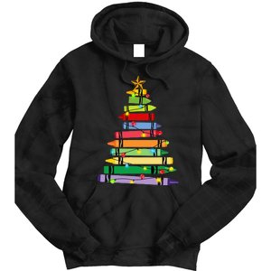 Teacher Christmas Crayon Tree Light Gifts Student Tie Dye Hoodie