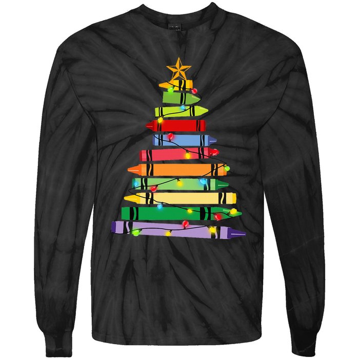 Teacher Christmas Crayon Tree Light Gifts Student Tie-Dye Long Sleeve Shirt