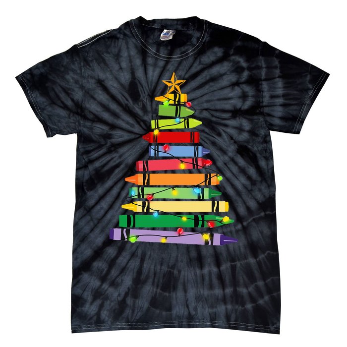 Teacher Christmas Crayon Tree Light Gifts Student Tie-Dye T-Shirt