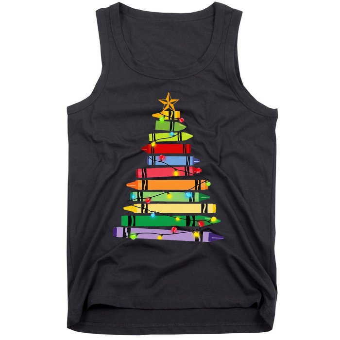 Teacher Christmas Crayon Tree Light Gifts Student Tank Top