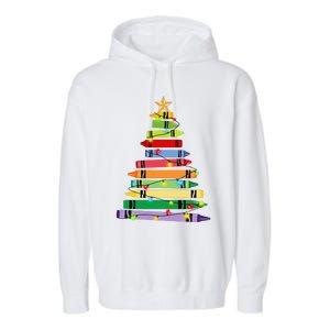 Teacher Christmas Crayon Tree Light Gifts Student Garment-Dyed Fleece Hoodie