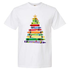 Teacher Christmas Crayon Tree Light Gifts Student Garment-Dyed Heavyweight T-Shirt