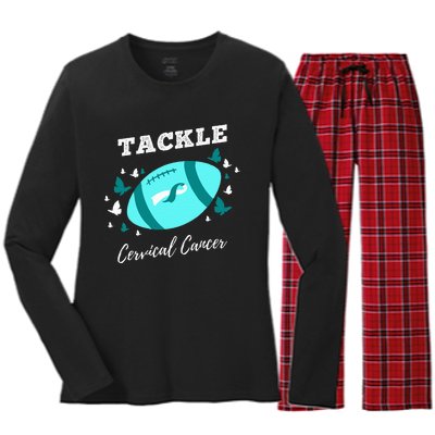 Tackle Cervical Cancer for Cervical Cancer Awareness Women's Long Sleeve Flannel Pajama Set 