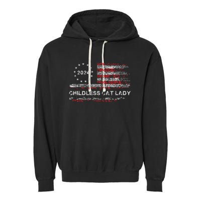 The Childless Cat Lady 2024 For President Us Flag Vintage Garment-Dyed Fleece Hoodie