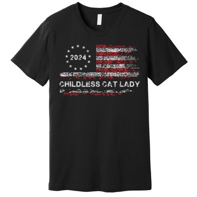 The Childless Cat Lady 2024 For President Us Flag Vintage Premium T-Shirt