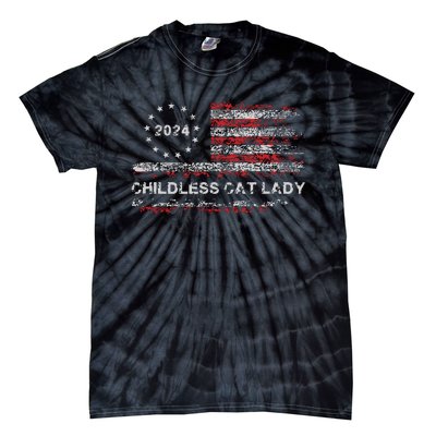 The Childless Cat Lady 2024 For President Us Flag Vintage Tie-Dye T-Shirt