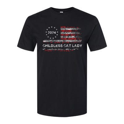 The Childless Cat Lady 2024 For President Us Flag Vintage Softstyle CVC T-Shirt