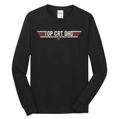 Top Cat Dad Funny Vintage 80's Gift Cat Father Father's Day Tall Long Sleeve T-Shirt