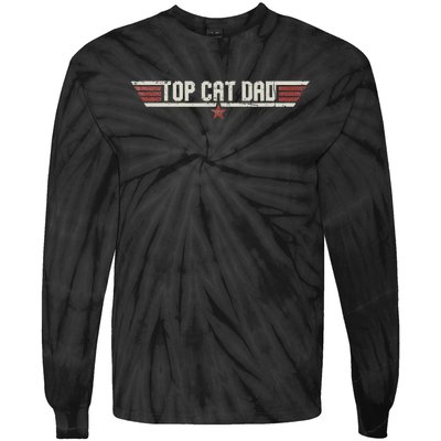 Top Cat Dad Funny Vintage 80's Gift Cat Father Father's Day Tie-Dye Long Sleeve Shirt