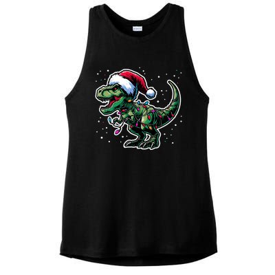 Trex Christmas Dinosaur Christmas Lights Gift Ladies PosiCharge Tri-Blend Wicking Tank