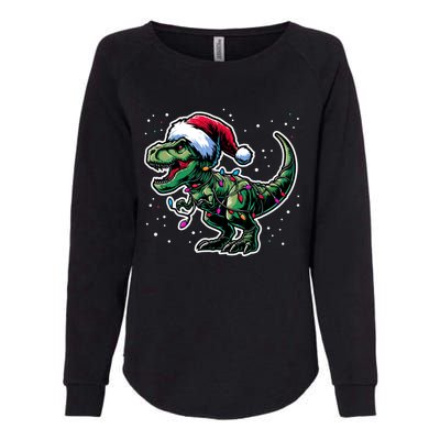 Trex Christmas Dinosaur Christmas Lights Gift Womens California Wash Sweatshirt